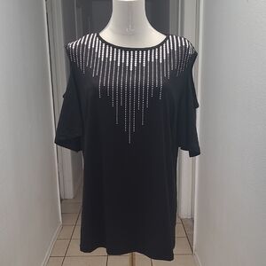 Black cold shoulder casual top, with flare Sleeves, never worn